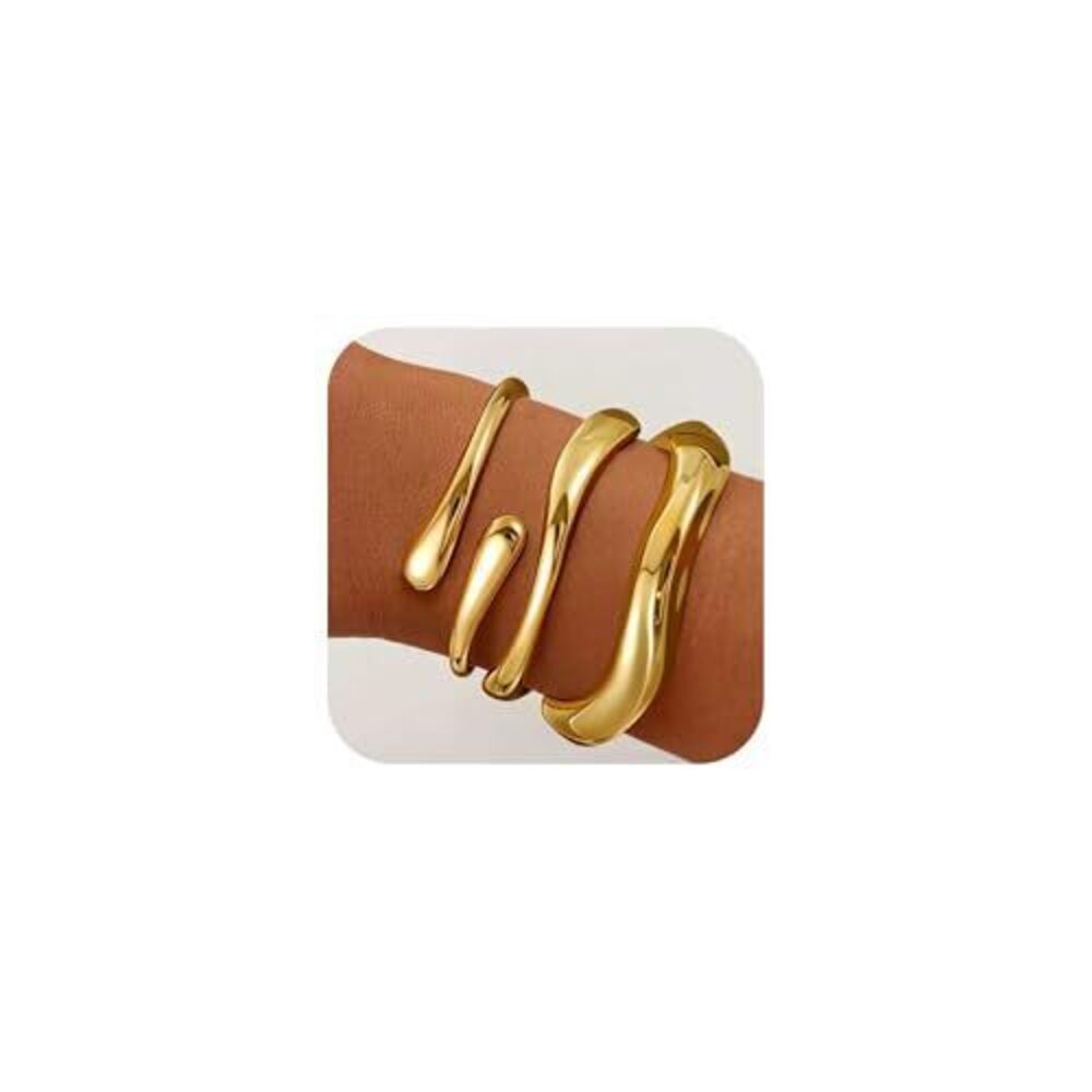 8903 Gold Bracelets Trendy, 18K Gold Plated Bangle Bracelet Set Chunky